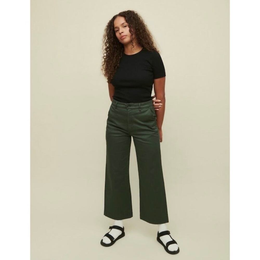 KOTN Women's Wide Leg High Rise Cotton Culotte Trousers Pants Size 6 Green NWT